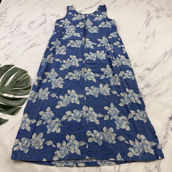 Vintage Studio Womens 90s Maxi Dress Size 16 Blue White Floral Linen Blend - Picture 7 of 10